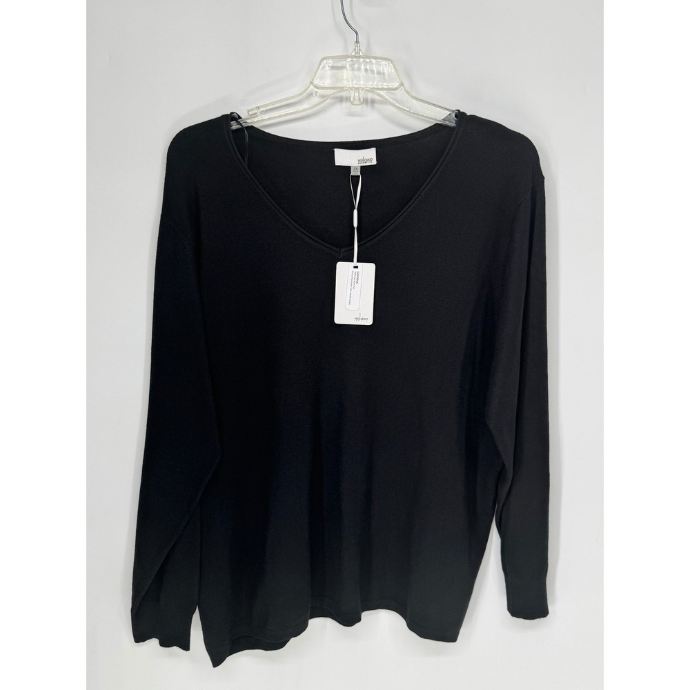 Milano Essential V-Neck Sweater Womens 2X Black New‎ Luscious Knit Stretch